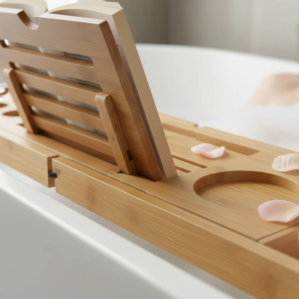 Bamboo Bath Caddy Tray for Bathtub Relaxation
