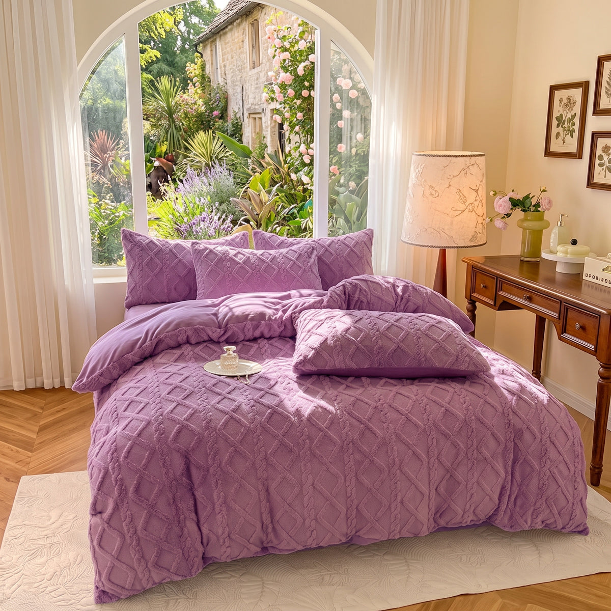 Textured Double-Sided Plush Velvet Zippered Duvet Cover