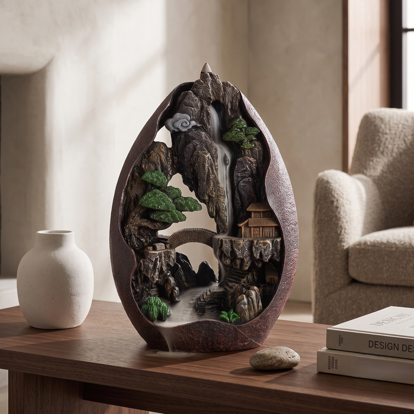 Mountain Landscape Backflow Waterfall Resin Incense Burner