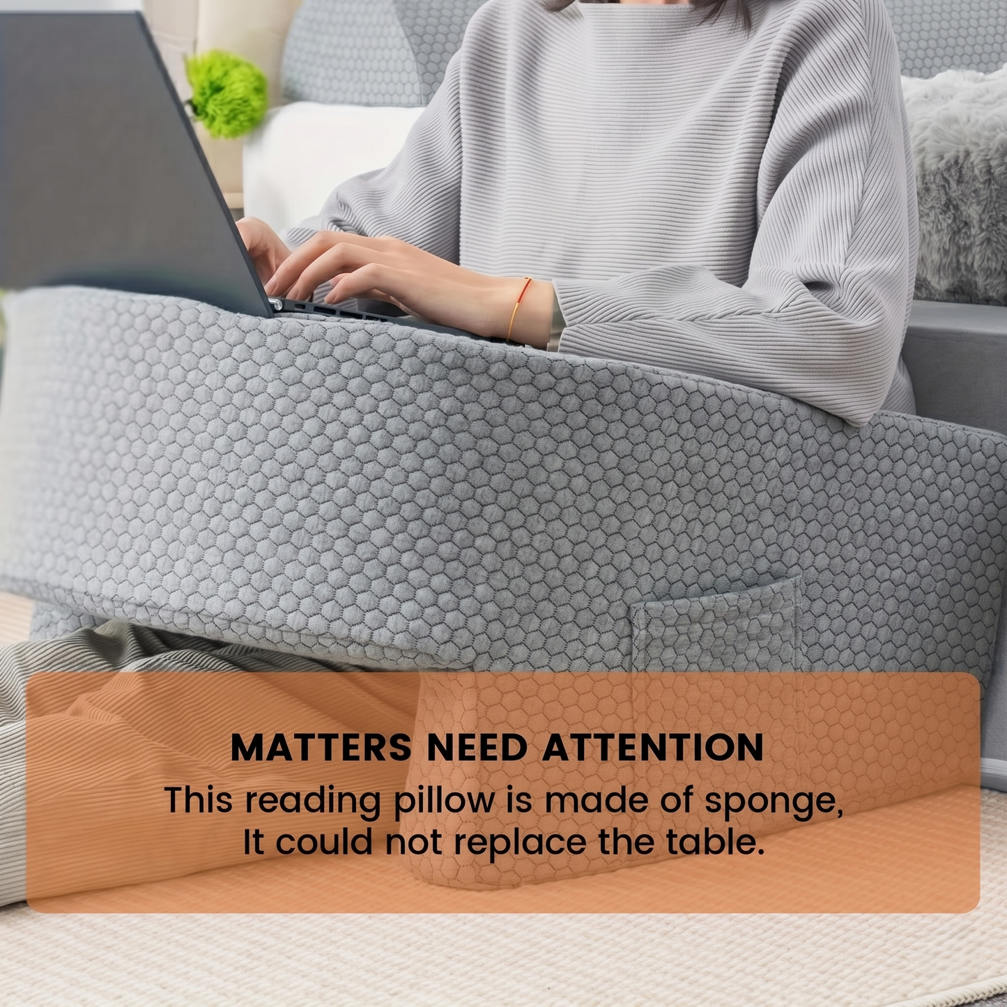Ergonomic Reading & Laptop Support Cushion with Side Pockets