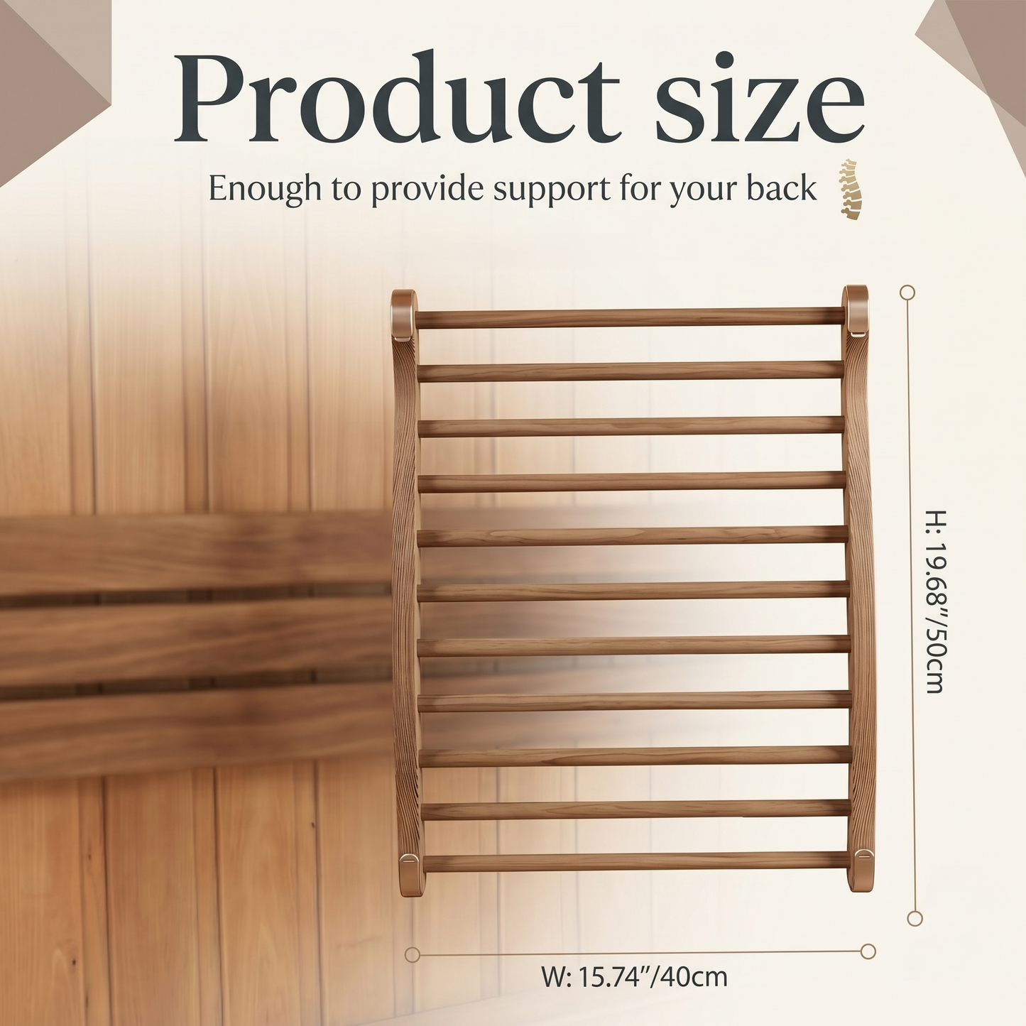 Kovelli™ Ergonomic Sauna Backrest – Wooden Non-Slip Sauna Support Chair for Spa & Bath Relaxation