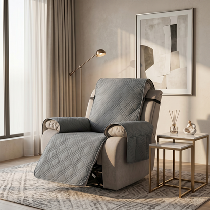 Waterproof Quilted Recliner Chair Cover With Non-Slip Backing & Storage Pockets