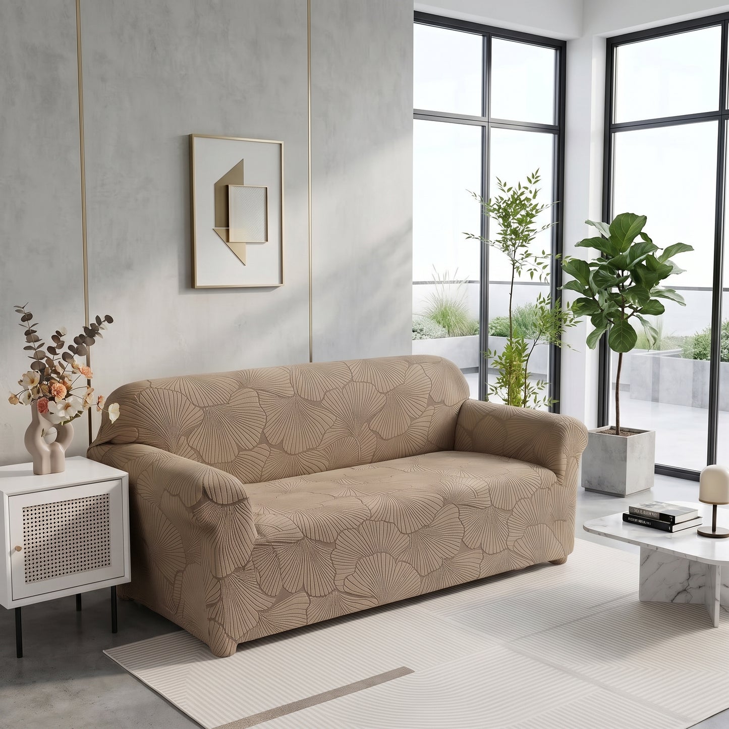 Stretch Jacquard Leaf Pattern Sofa Slipcover