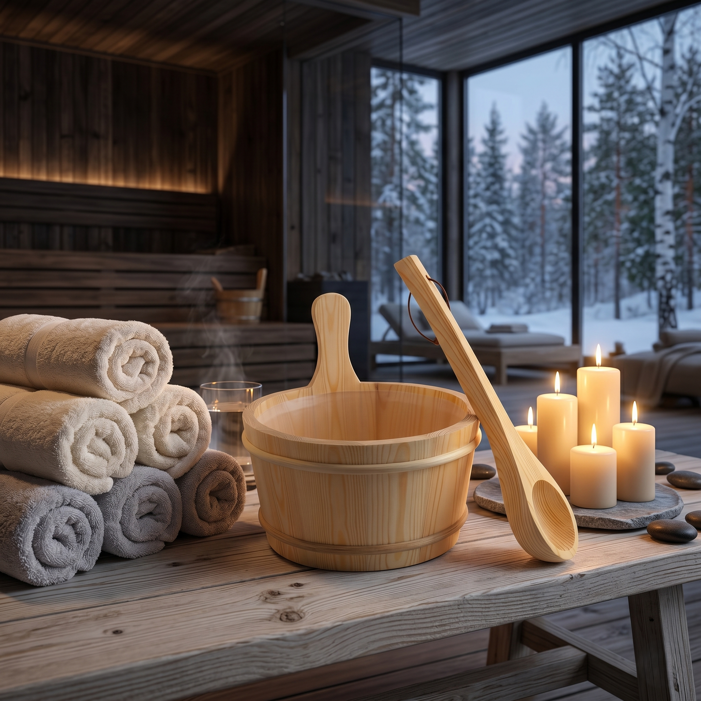 Premium Sauna Water Bucket & Ladle