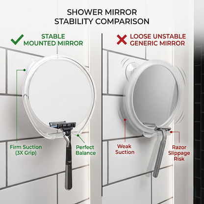 Fog-Free Shower Mirror with Razor Hook & Strong Suction Mount