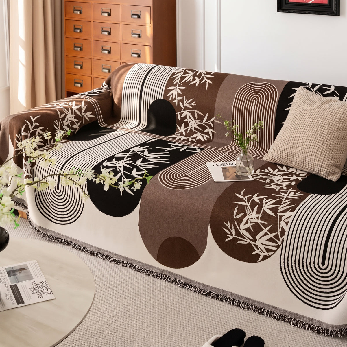 Geometric Anti-Slip Sofa Throw Cover with Tassel Fringe