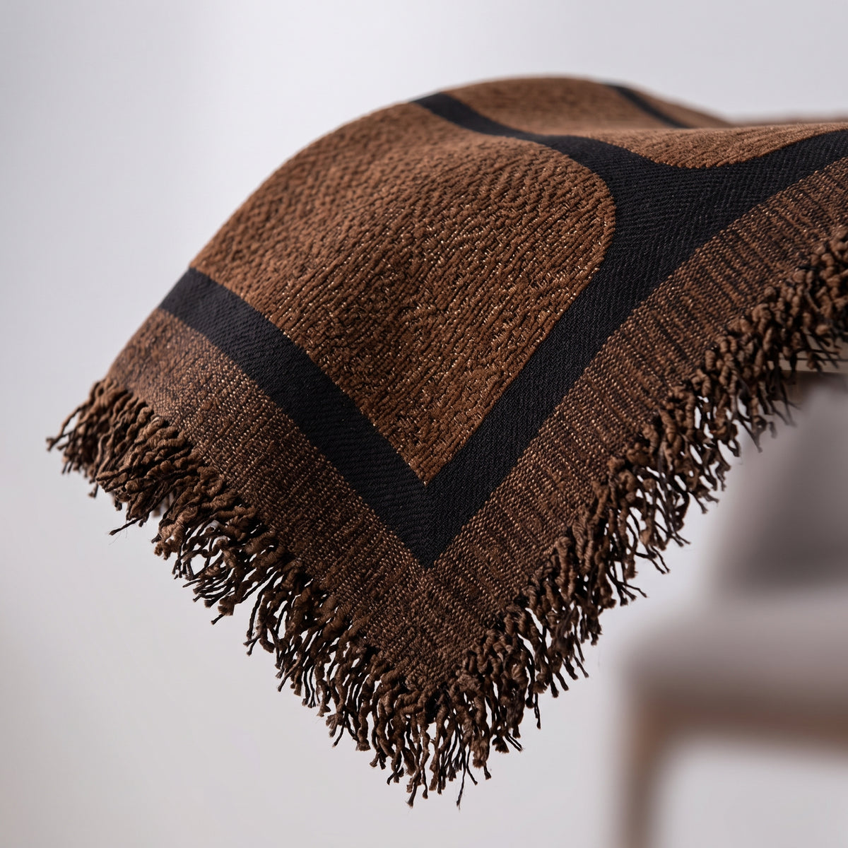 Geometric Jacquard Drape-Style Sofa Cover with Fringed Edge