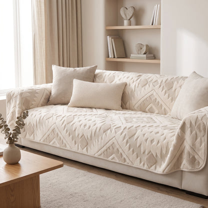 Geometric Jacquard Plush Anti-Slip Sofa Cover