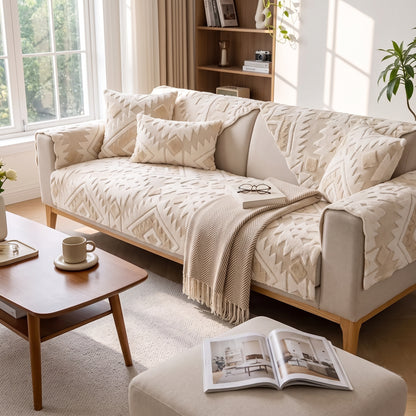 Geometric Jacquard Plush Anti-Slip Sofa Cover