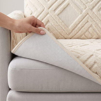 Geometric Jacquard Plush Anti-Slip Sofa Cover