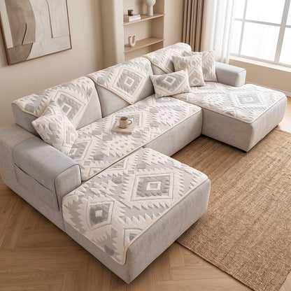 Geometric Jacquard Plush Anti-Slip Sofa Cover