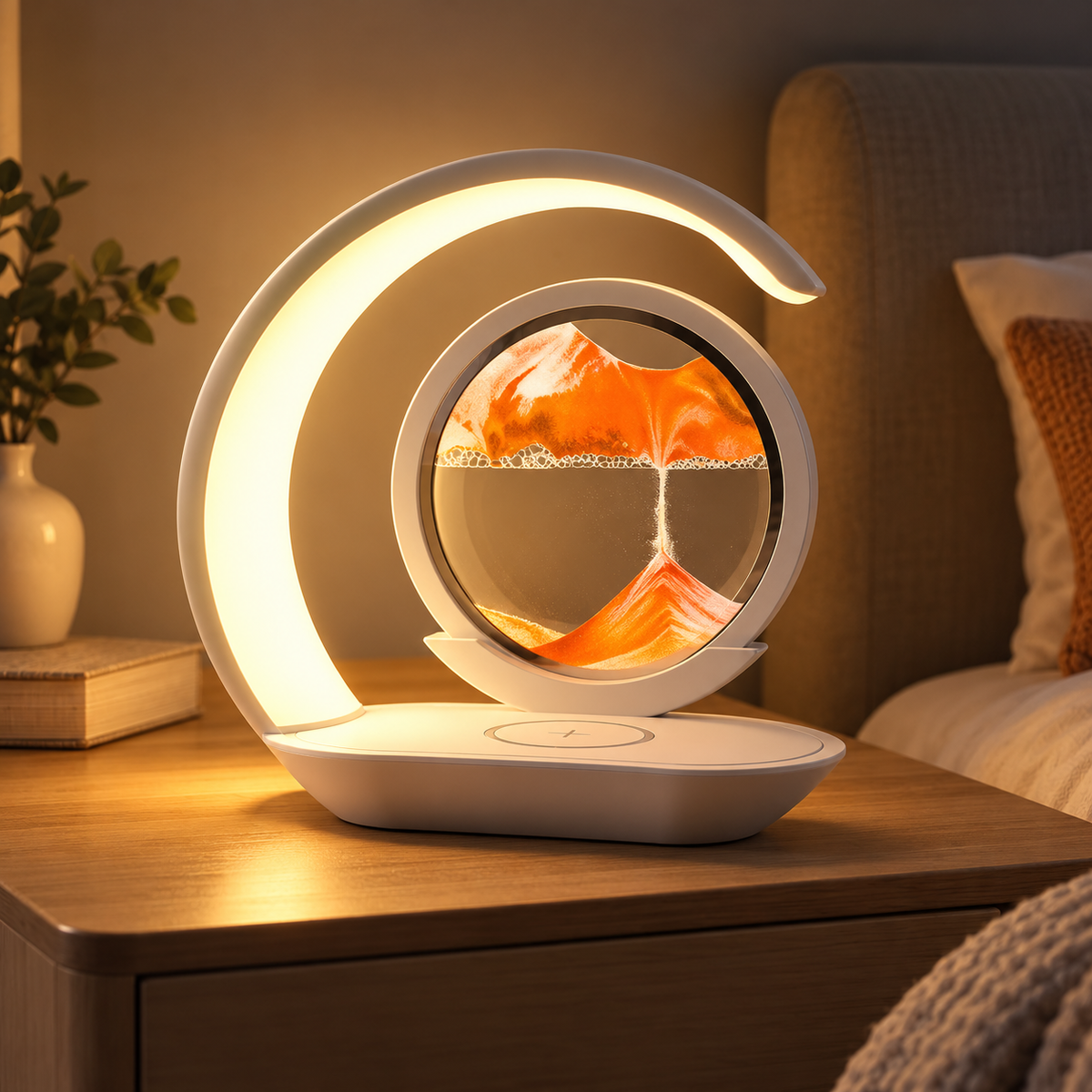 3-Color Rotating Quicksand Desk Lamp with 15W Wireless Charging