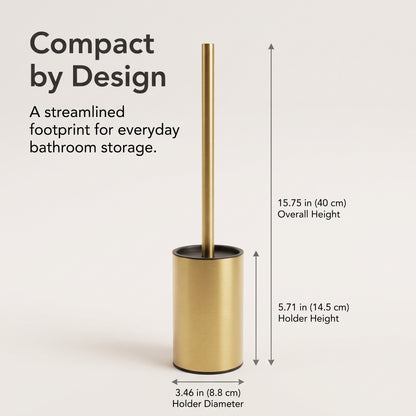 Gold Stainless Steel Toilet Brush with Long Handle & Compact Holder