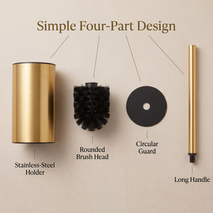 Gold Stainless Steel Toilet Brush with Long Handle & Compact Holder