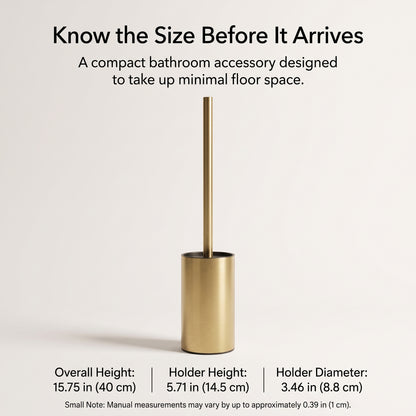 Gold Stainless Steel Toilet Brush with Long Handle & Compact Holder