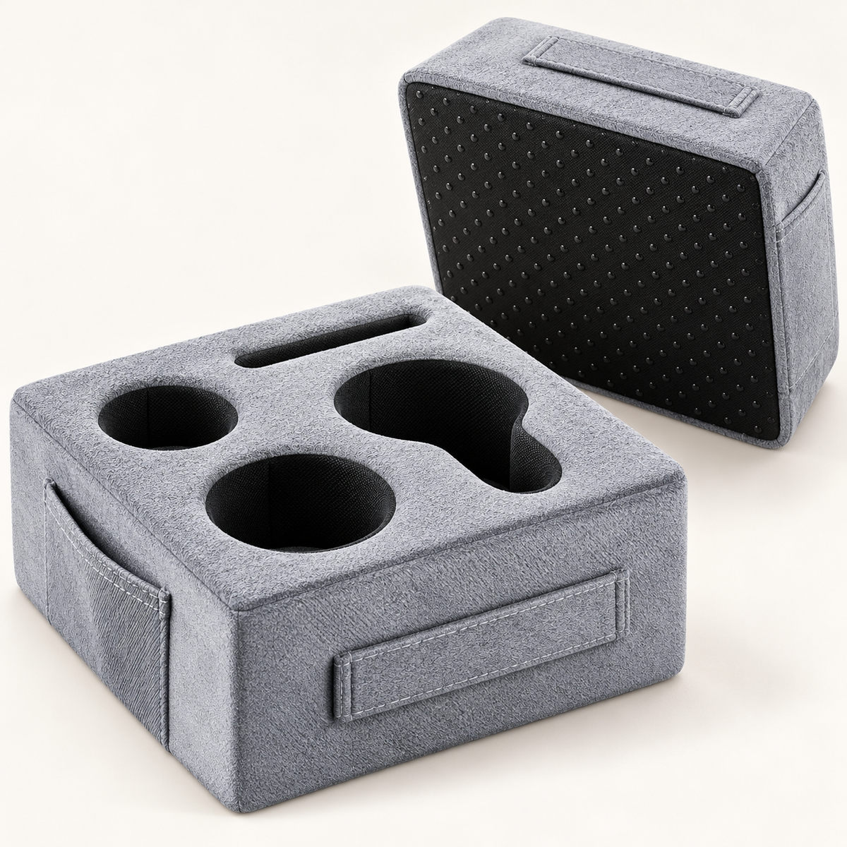 Couch Cup Holder Caddy Pillow with 4-Compartment Organizer & Side Pocket