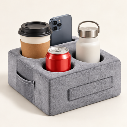 Couch Cup Holder Caddy Pillow with 4-Compartment Organizer & Side Pocket