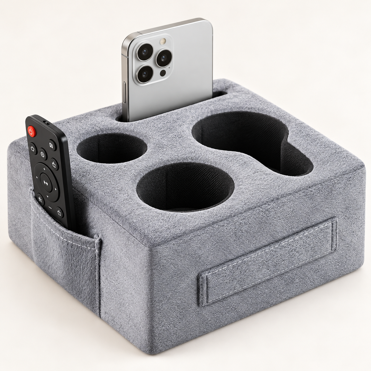 Couch Cup Holder Caddy Pillow with 4-Compartment Organizer & Side Pocket