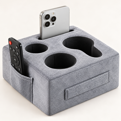 Couch Cup Holder Caddy Pillow with 4-Compartment Organizer & Side Pocket