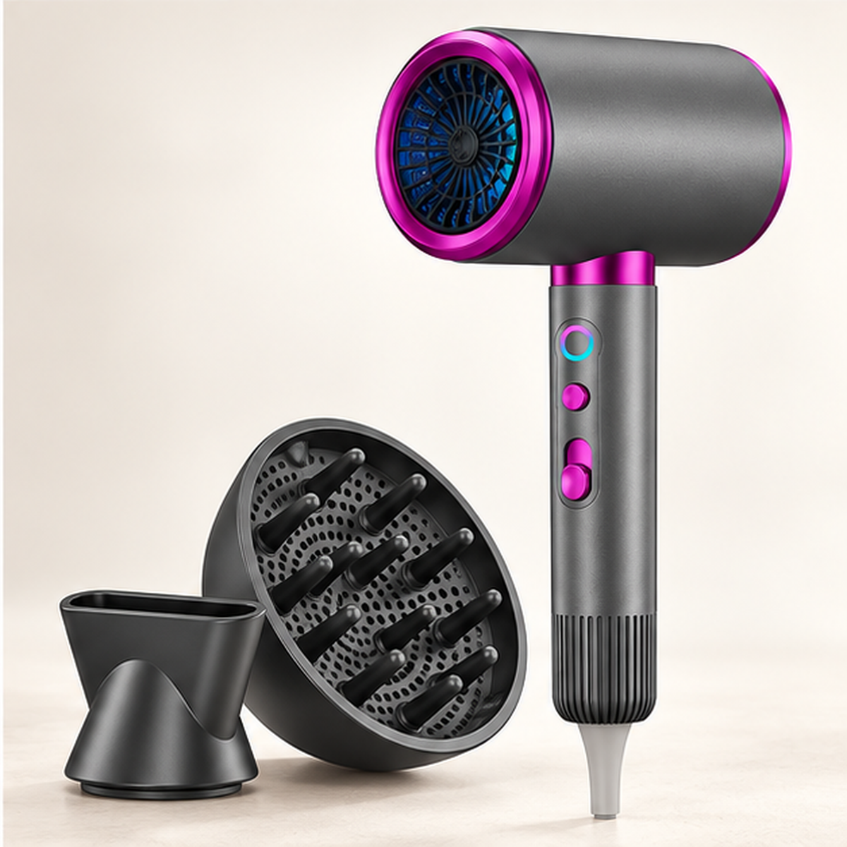 High-Speed Hair Dryer with LED Temperature Halo & Styling Attachments