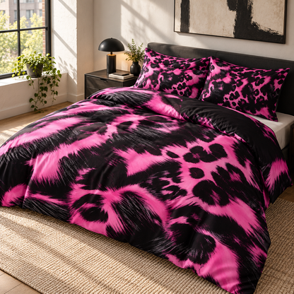 Pink Leopard Abstract 3-Piece Printed Duvet Cover Set