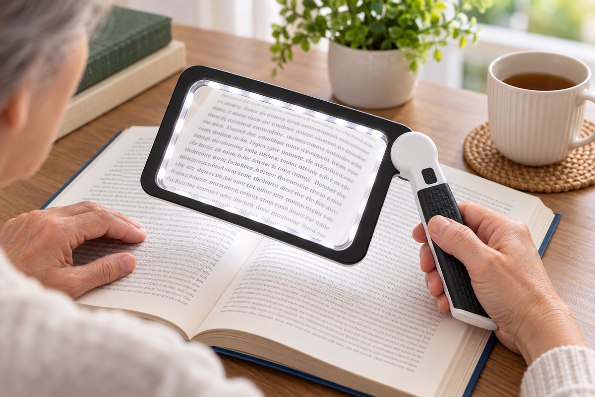 5X Large-View 48-LED Reading Magnifier with Adjustable Folding Handle