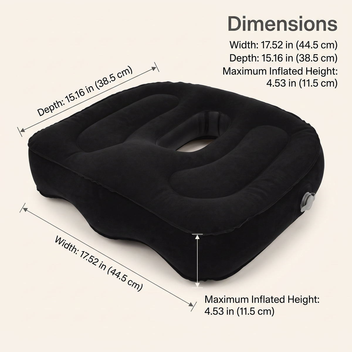 Inflatable Contoured Seat Cushion with Center Opening