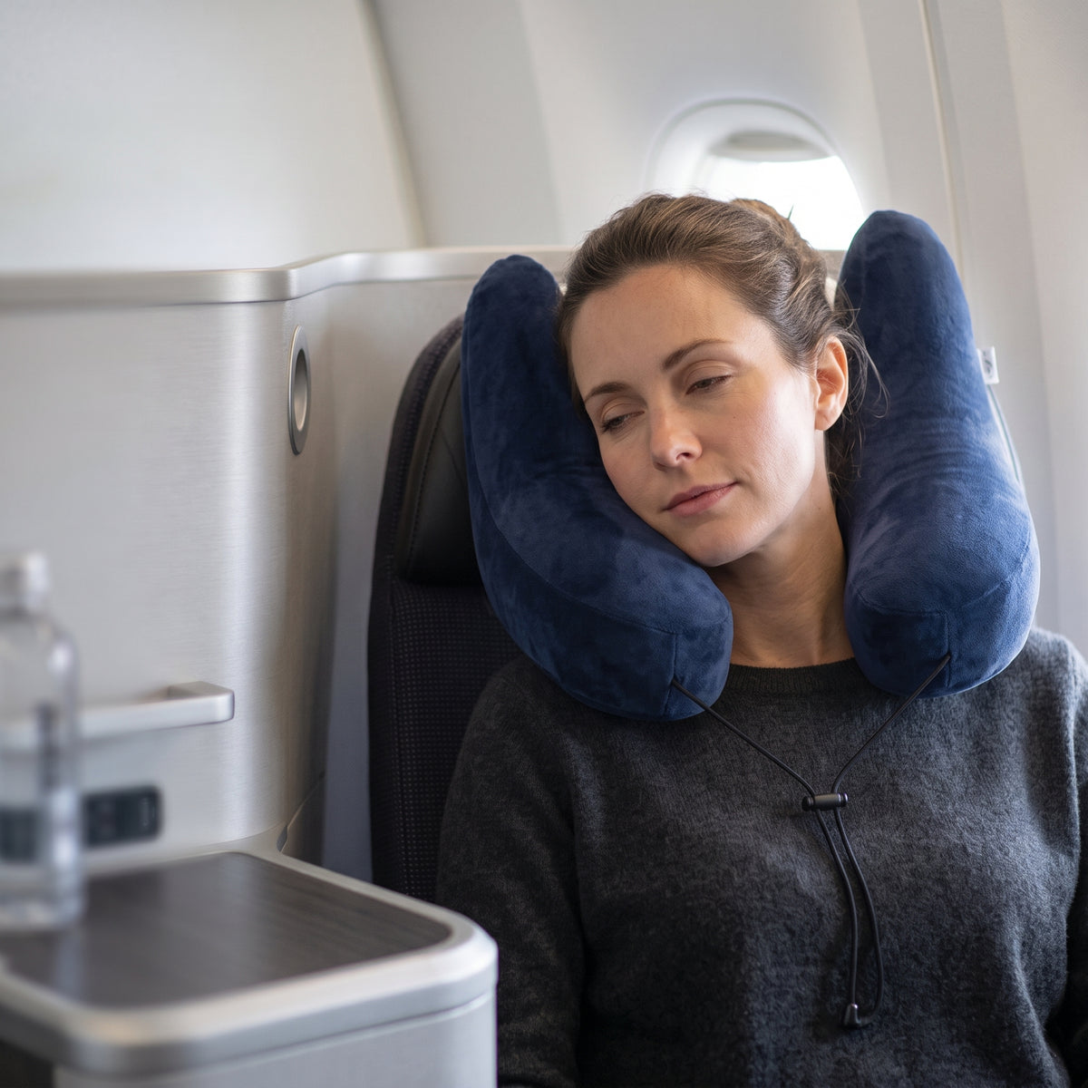 Inflatable Hooded Travel Neck Pillow with Removable Blackout Hood