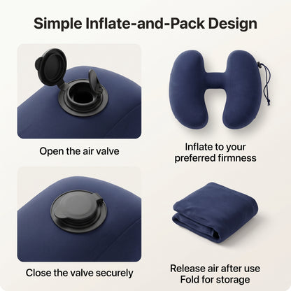 Inflatable Hooded Travel Neck Pillow with Removable Blackout Hood