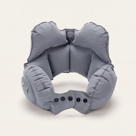Inflatable Wraparound Travel Neck Pillow with Built-In Press Pump