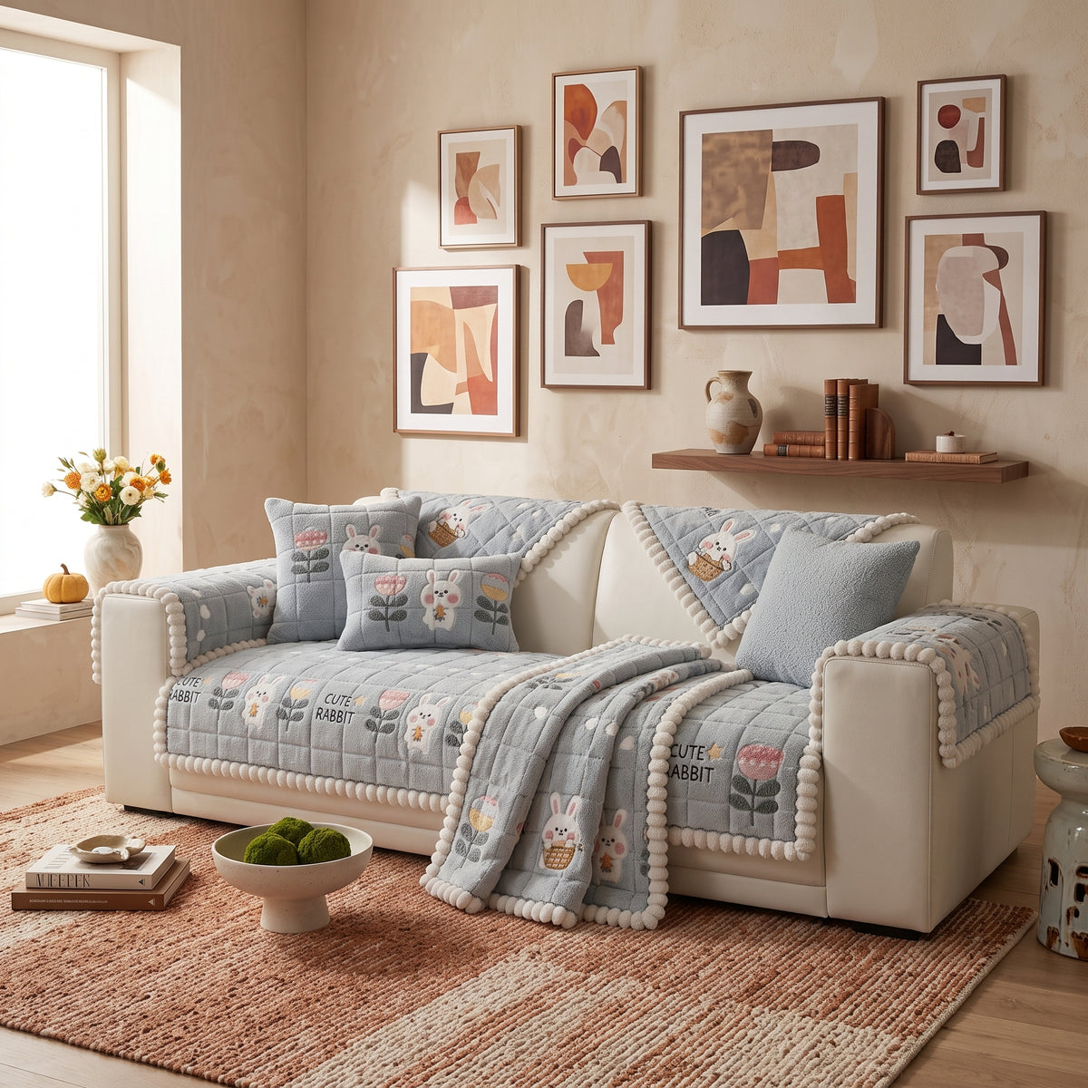 Jacquard Quilted Sofa Protector Cover with Anti-Slip Backing