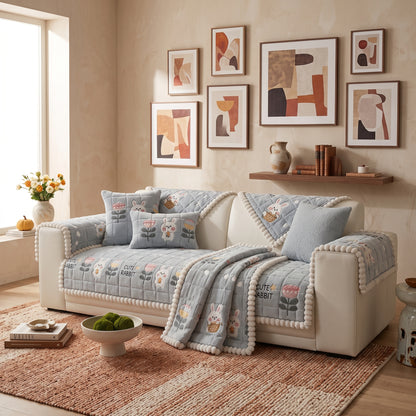 Jacquard Quilted Sofa Protector Cover with Anti-Slip Backing