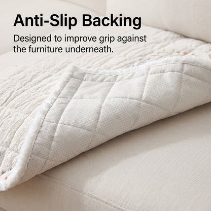 Jacquard Quilted Sofa Protector Cover with Anti-Slip Backing