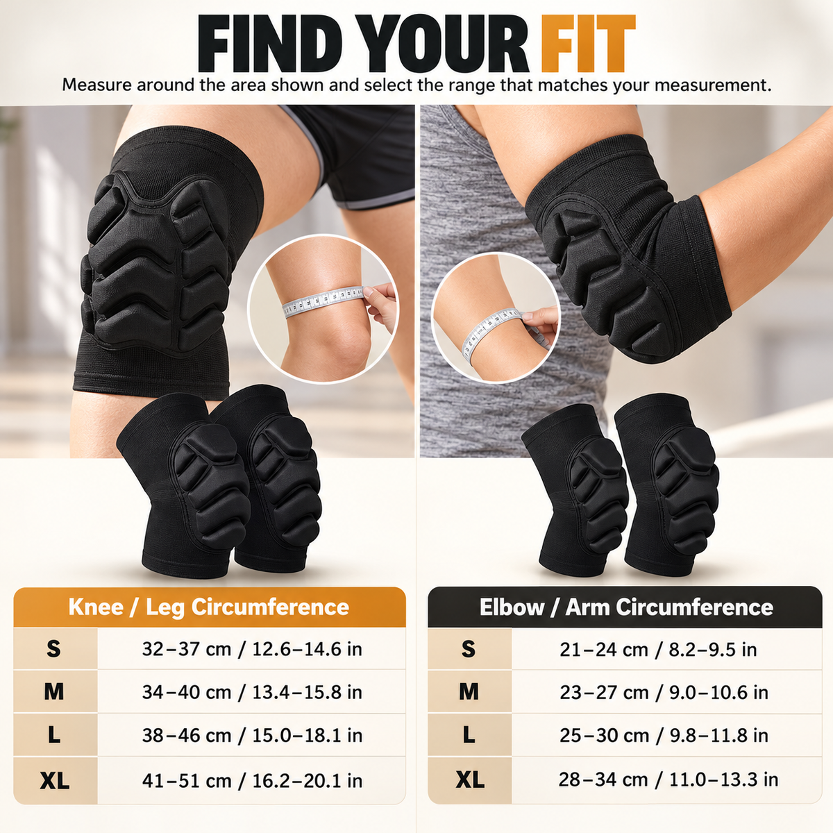 Segmented Cushion Knee & Elbow Support Sleeves, 2-Piece Pair