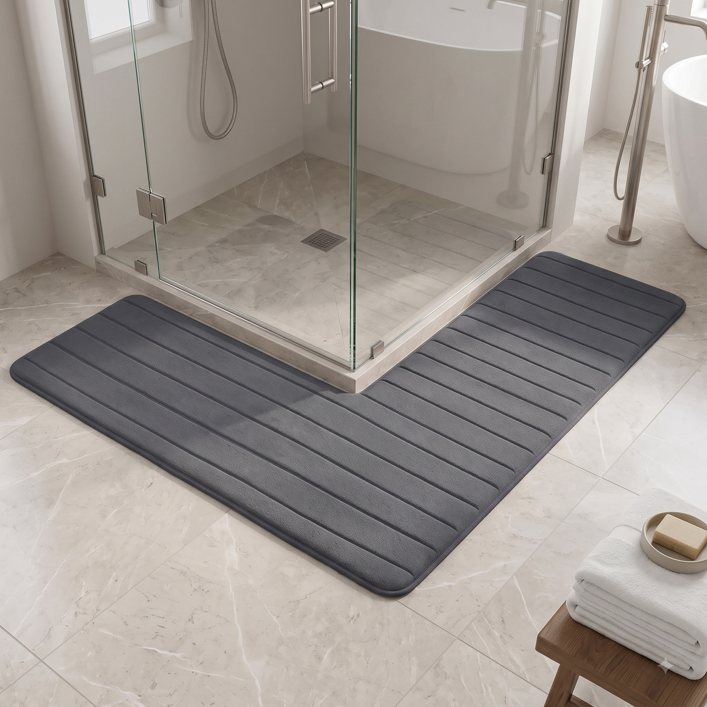 L-Shaped Absorbent Non-Slip Bathroom Floor Mat