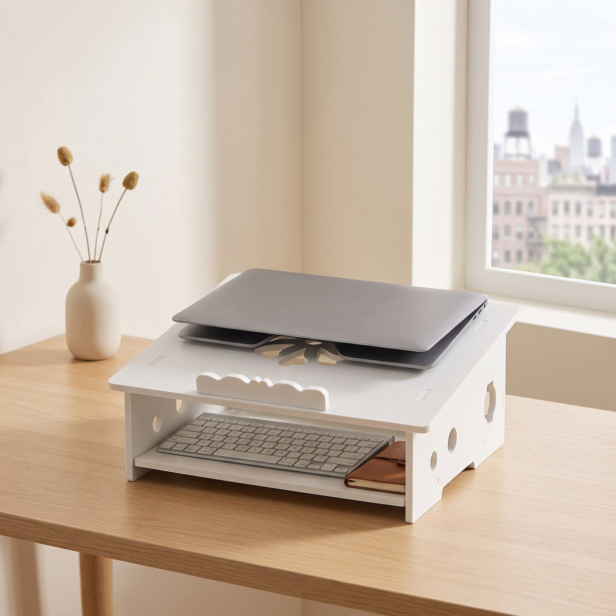 Laptop Riser Stand with Storage Shelf & Cable Management