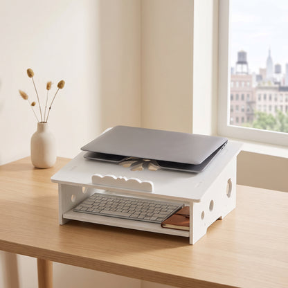 Laptop Riser Stand with Storage Shelf & Cable Management