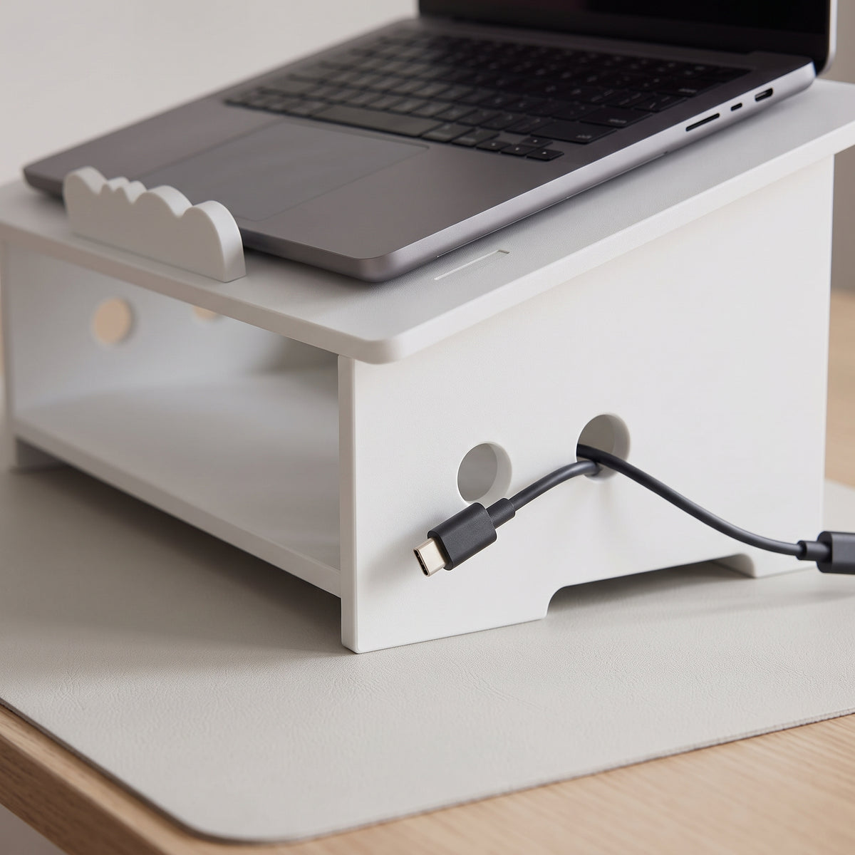 Laptop Riser Stand with Storage Shelf & Cable Management