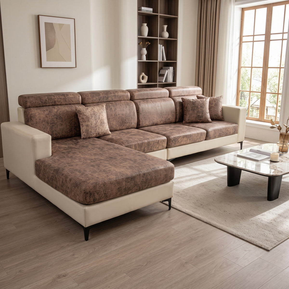 Leather-Look Stretch Sofa Cushion Cover with 360° Elastic Fit