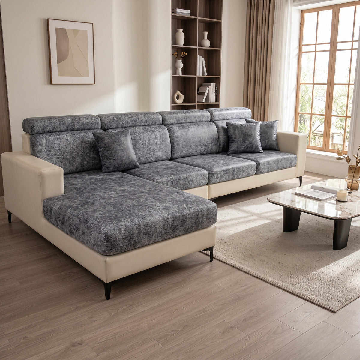 Leather-Look Stretch Sofa Cushion Cover with 360° Elastic Fit