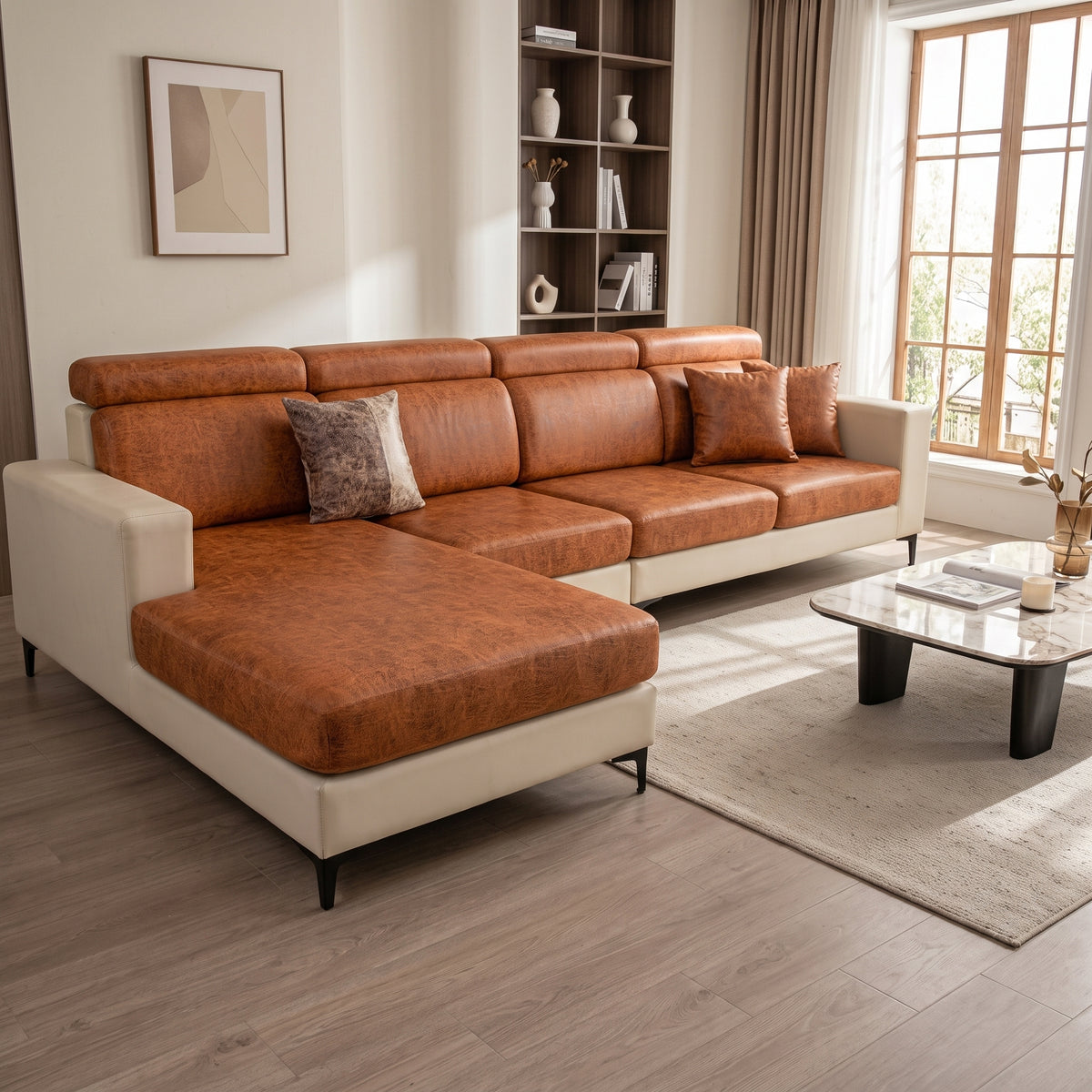 Leather-Look Stretch Sofa Cushion Cover with 360° Elastic Fit