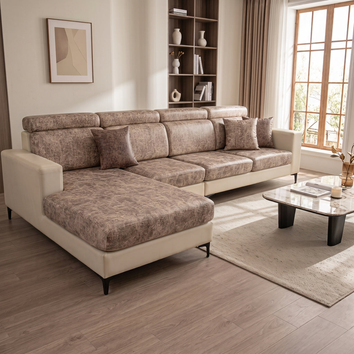 Leather-Look Stretch Sofa Cushion Cover with 360° Elastic Fit