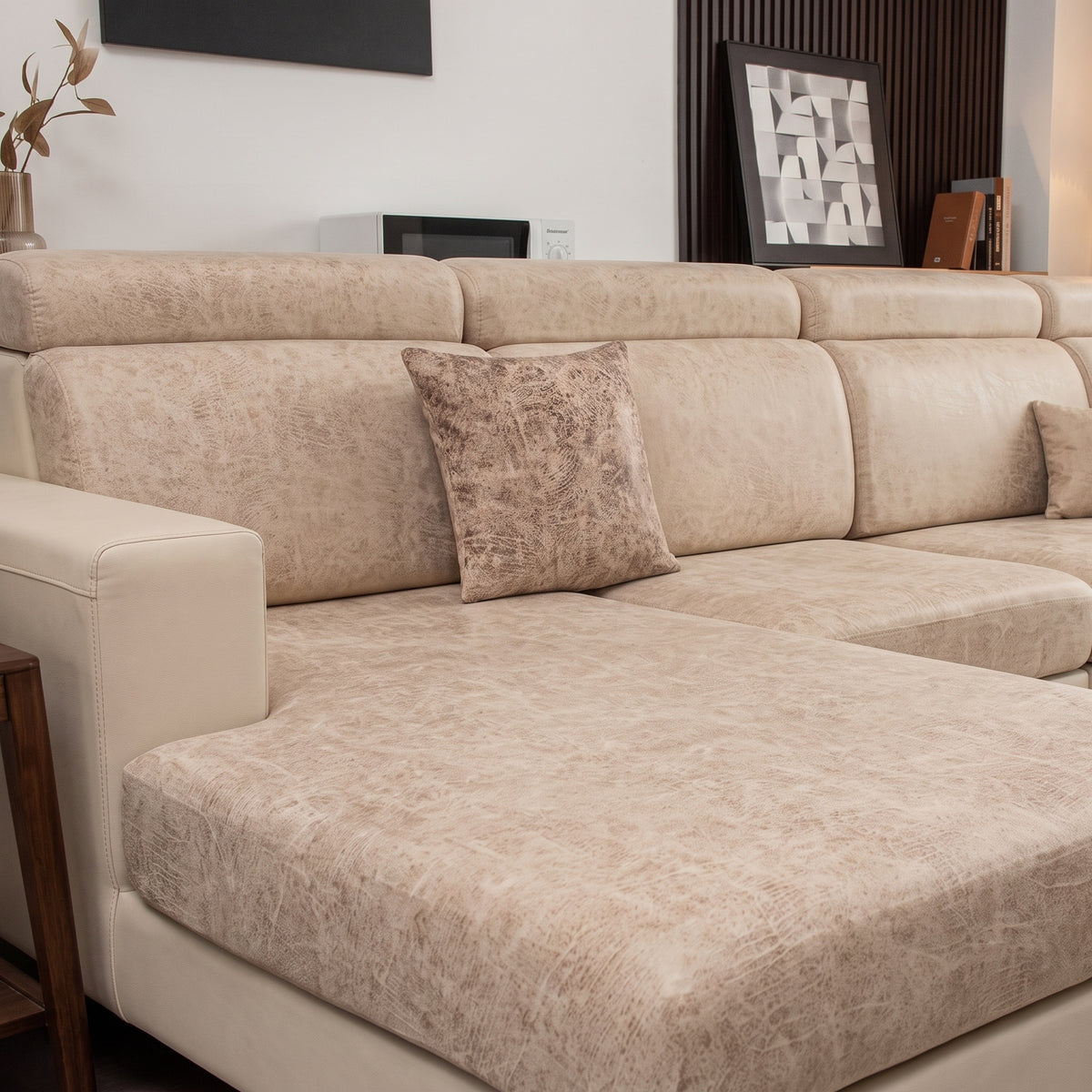Leather-Look Stretch Sofa Cushion Cover with 360° Elastic Fit
