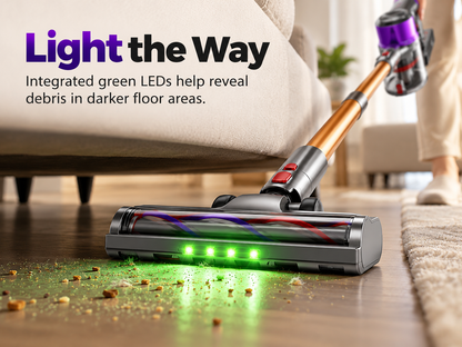 Cordless Stick Vacuum with LED Floor Head & Self-Standing Design (78 kPa)