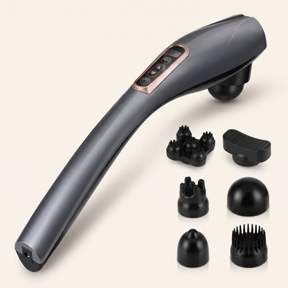 Long-Reach Percussion Massage Wand with 6 Interchangeable Heads