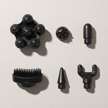 Long-Reach Percussion Massage Wand with 6 Interchangeable Heads