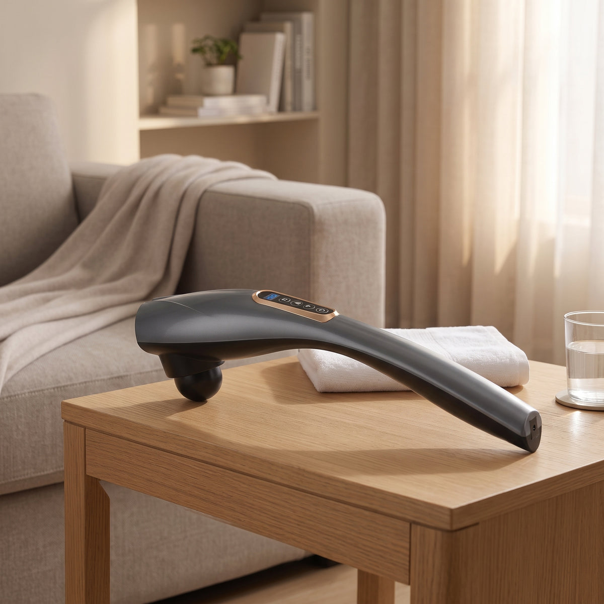 Long-Reach Percussion Massage Wand with 6 Interchangeable Heads