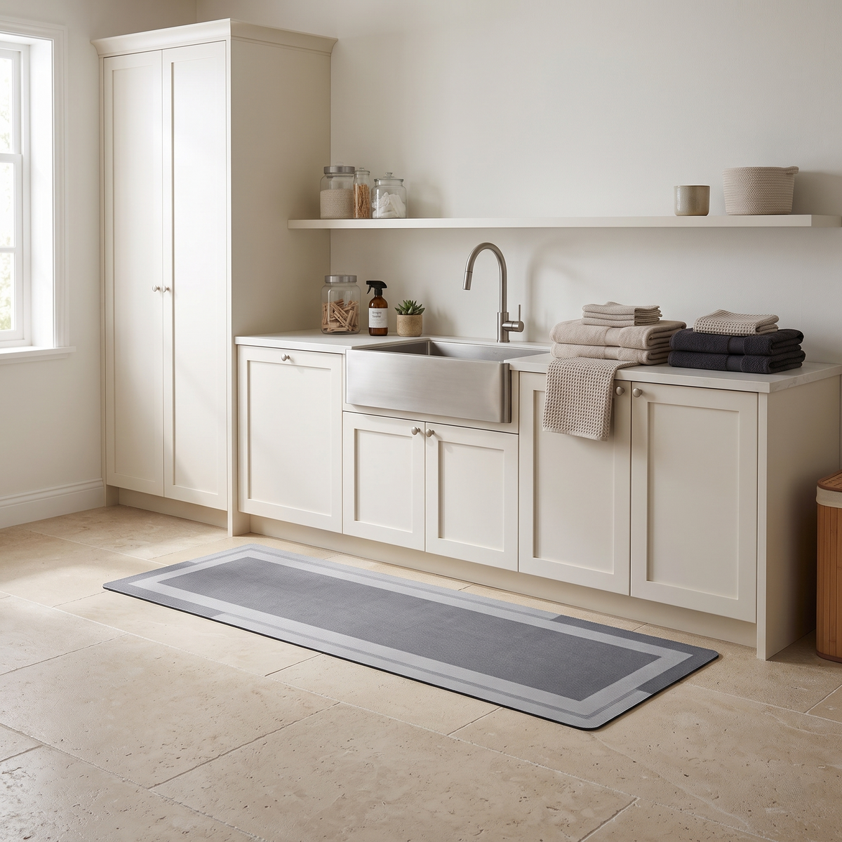 Low-Profile Bathroom Runner Mat with Rubber Backing
