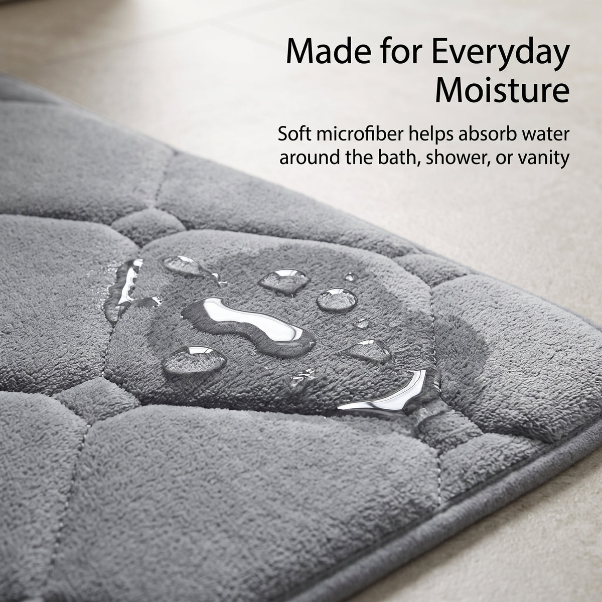 Memory Foam Bath Mat with Absorbent Quilted Surface & Non-Slip Backing
