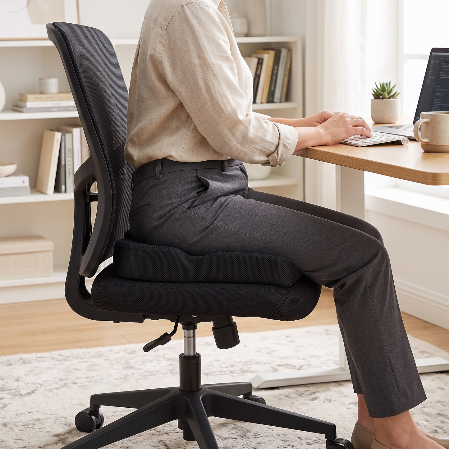 Contoured Memory Foam Seat Cushion with Breathable Mesh Cover